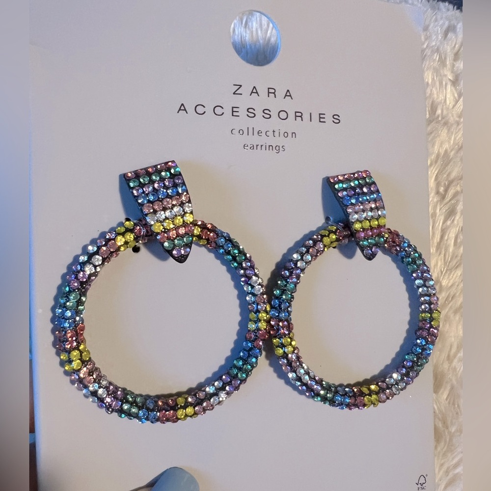 ZARA Accessories Collection Rhinestone Hoop Earrings - Picture 1 of 9